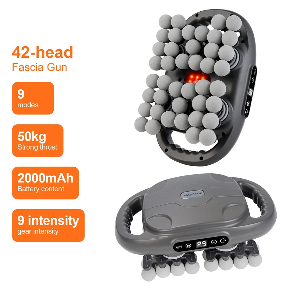 Fascia Gun 42-heads Deep High Frequency Vibration 42mm Wireless Waist and Back Massager Body Relaxation Shoulder Calf Massager