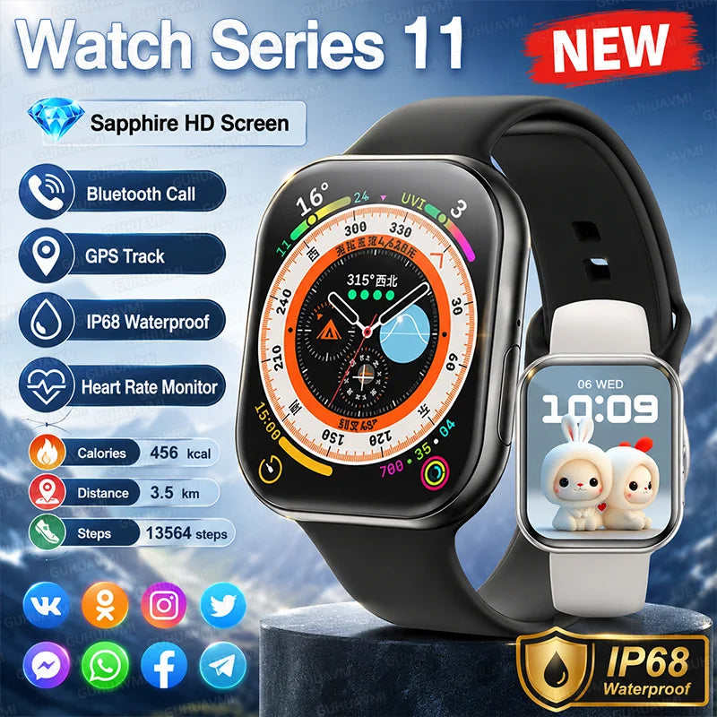 2026 Series 11 Genuine Watch GPS Smart Watch Men Woman Bluetooth Call Heart Rate Waterproof 100+ Sports NFC Smartwatch For IOS