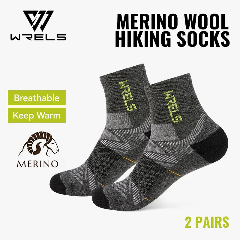 WRELS 1/2/3Pairs Merino Wool Socks Hiking Running Socks Breathable Cushion Sweat Wicking Warm Thermal Compression Wool Socks