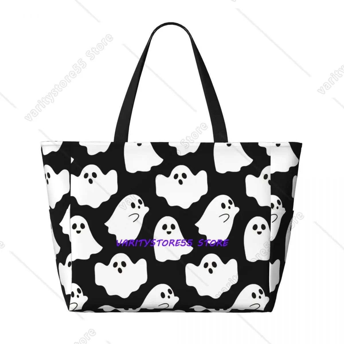 Ghost Halloween Cartoon Pattern Beach Tote Bag Sport Gym Yoga Duffle Large Tote Bag Women Travel Fitness