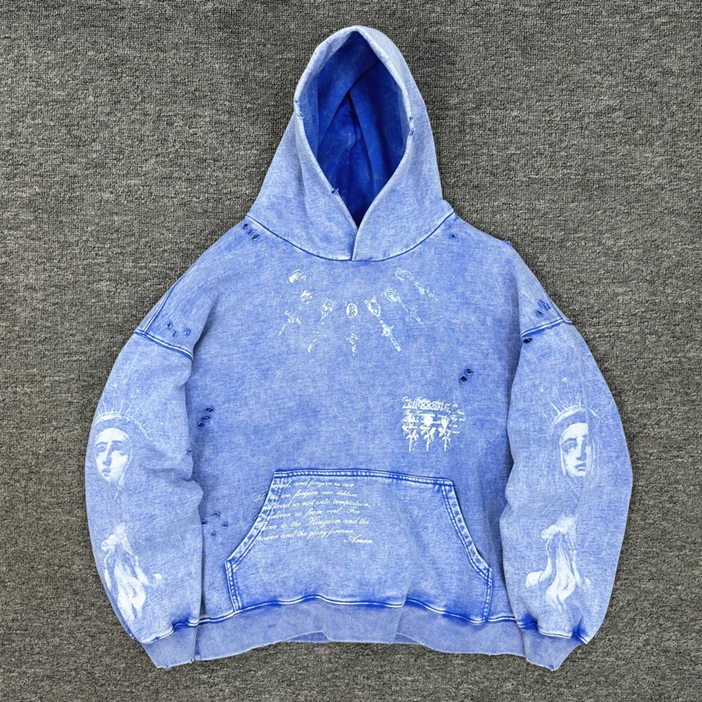 Yao Fashion Streetwear Oversize Casual Cotton Hooded Vintage Sweatshirt Luxury Retro High Street Y2k Hoodies For Men Unisex