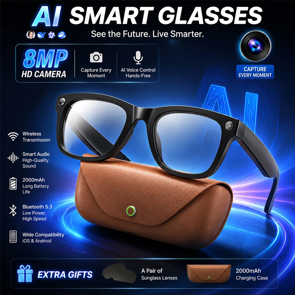 Upgraded HD5-ultra AI Smart Glasses AI Real-time Translation 800W Pixel Camera Photo Video Recording 300 Mah Smart Glasses 2026