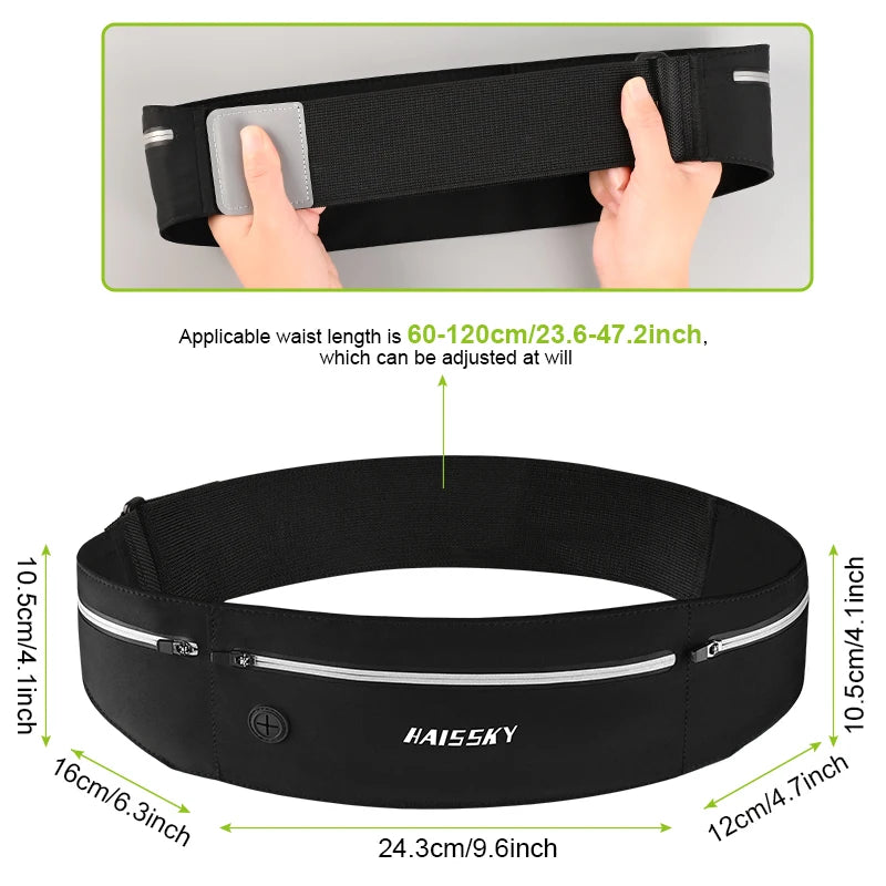 HAISSKY Ultra-thin Waistband Running Bags Men Women Outdoor Sports Fitenss Elastic Adjustable Waist Pack For Phone Earphone Keys