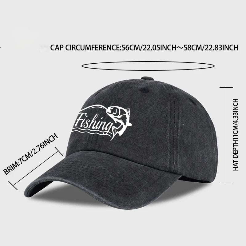 Classic Fishing Quote Print Washed Baseball Cap Adjustable Unisex Gift For Fishermen & Dad