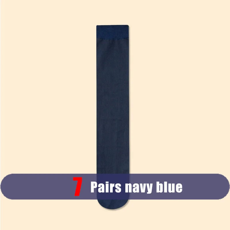 7 Pairs Man Short Silk Socks Business Thin Nylon Striped Breathable Soft Elastic Below Knee Calf Formal Wear Crew Sock Gentleman