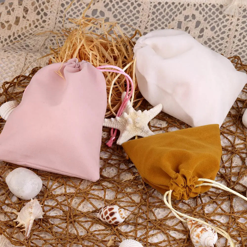 25pcs/lot Small Velvet Jewelry Bag Short Plush Multi-color For Jewelry Packing Wedding Portable Drawstring Pouch Jewelry Bag