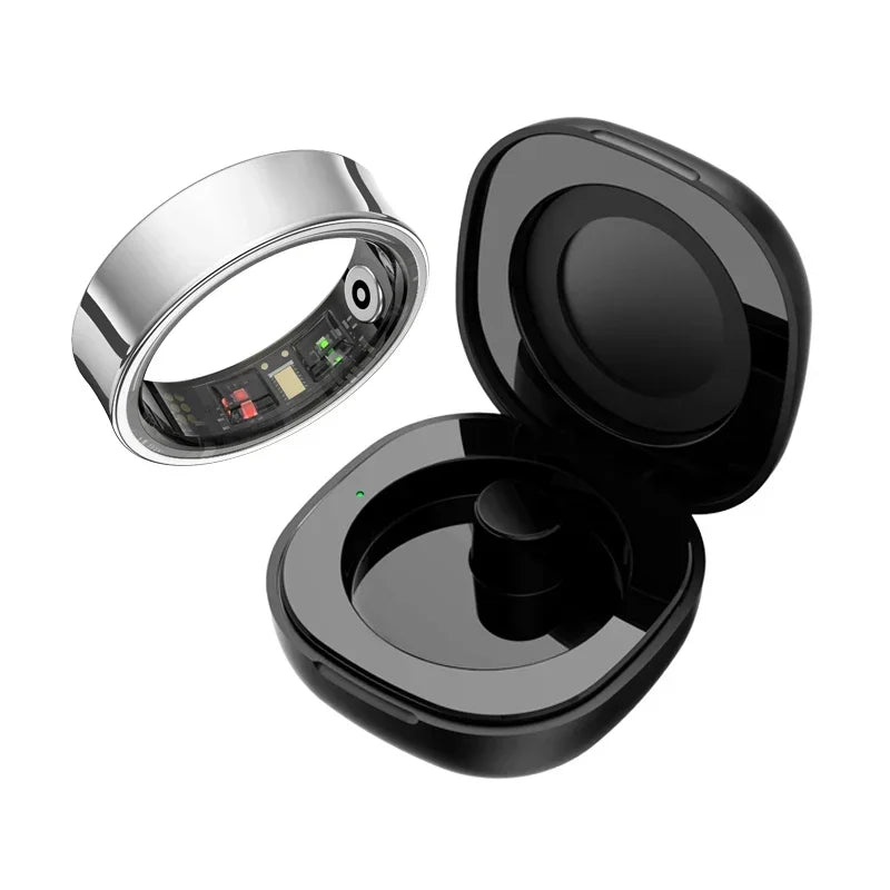 Smart Ring Men Women With Charging Case,Heart Rate Blood Oxygen,Skin Temperature Monitor,5ATM Waterproof For Android iOS
