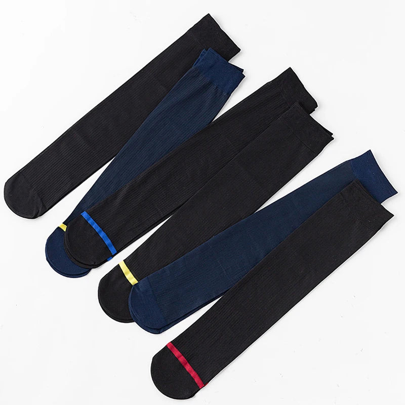 7 Pairs Man Short Silk Socks Business Thin Nylon Striped Breathable Soft Elastic Below Knee Calf Formal Wear Crew Sock Gentleman