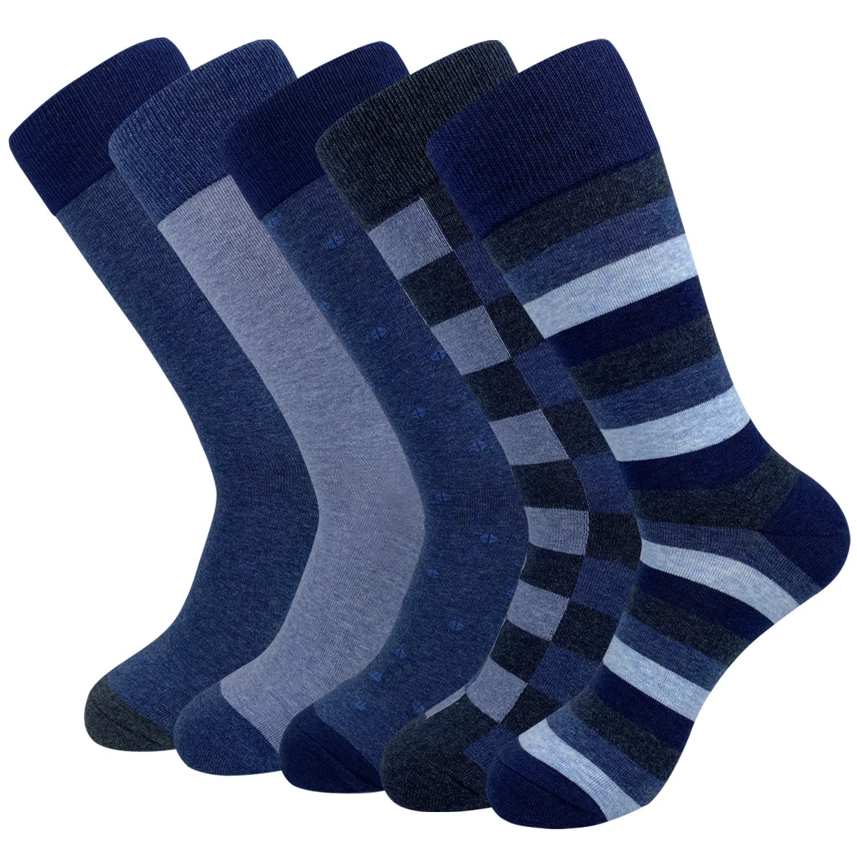 5 Pairs Mens Dress Socks Plus Large Size,High Quality Combed Cotton Crew Socks,Black Cool Argyle Breathable Casual Socks for Men