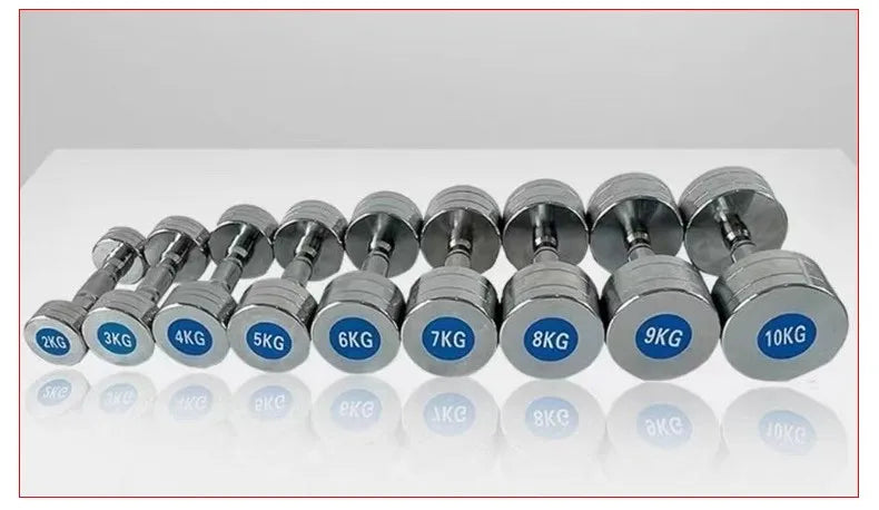 Customized Electroplating Stainless Steel Round Chromed Dumbbell Set Lifting Weights Gym Equipment 1-10KG Dumbbell