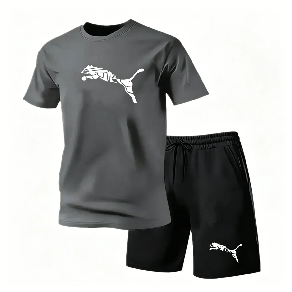 Men's new fashionable casual T-shirt shorts two-piece set 2026 men's summer outdoor sports breathable set breathable mesh