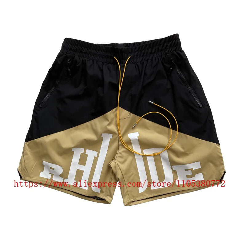 2026 Latest Style Men's Rhude Print Casual Shorts Loose Fit Nylon Drawstring High Quality Beach Sports Shorts Quick Delivery