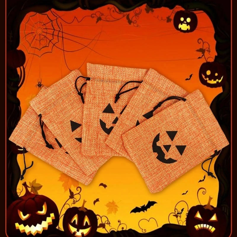 5pcs Halloween Ghost Festival Linen Drawstring Bag Christmas Party Decor Candy Jewelry Storage Gift Packing Sack Pouch