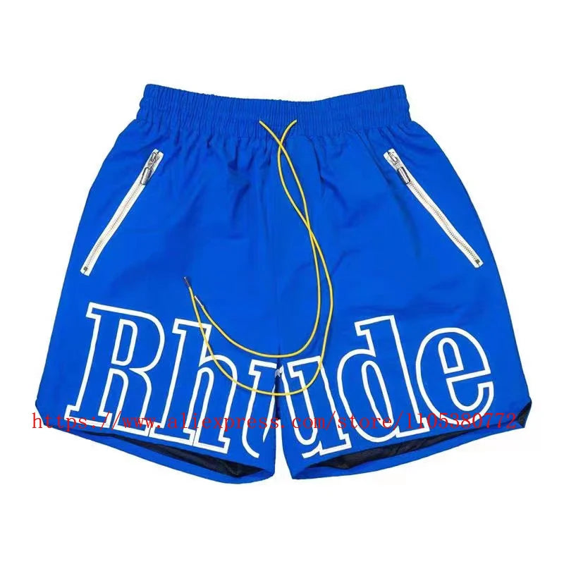2026 Latest Style Men's Rhude Print Casual Shorts Loose Fit Nylon Drawstring High Quality Beach Sports Shorts Quick Delivery