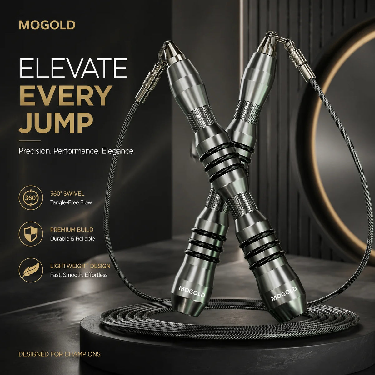 MOGOLD Jump Rope | Metal Non-Slip Handles, Super Durable Steel Wire Rope – Knot-Free Fitness Essential