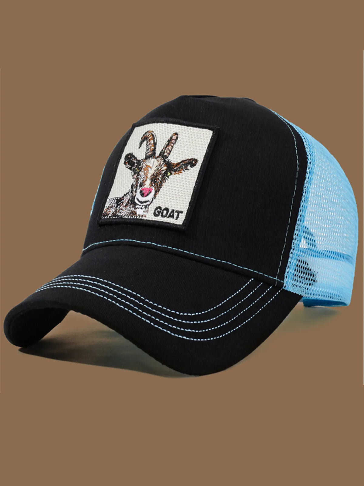 Unisex Trucker Cap with Goat Embroidery & Applique - Ideal for Daily Casual Wear, Sports and Travel