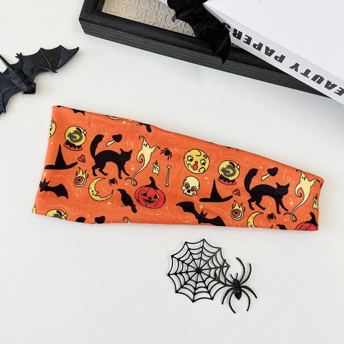 Halloween Headband Stretchy Wide Sports Hairband Skull Pumpkin Bat Print Head Wrap Halloween Party Cosplay Hair Accessories