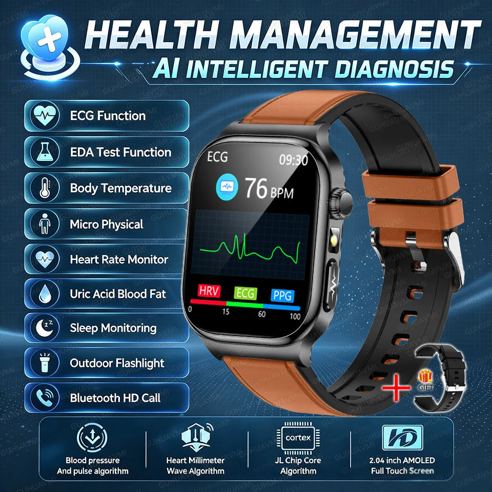2026 New Hospital Level Health Smart Watch Body Fat ECG Blood oxygen BP Health AMOLED Screen HD Call Sport Smart Watches For Man