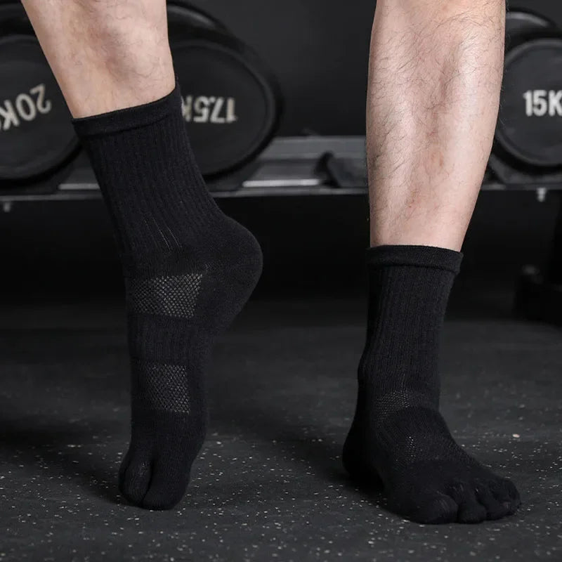 4 Pairs Man Toe Socks Long Sport Plus Large Cotton Compression Mesh Sweat-Absorbing Outdoor Bike Run Hiking Five Finger Sock Boy
