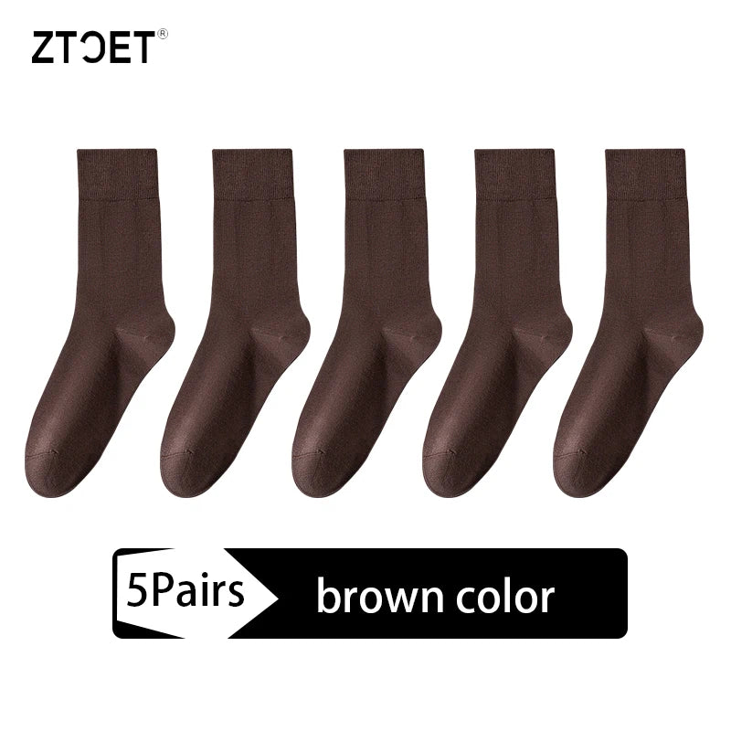 5Pairs High Quality Men's Combed Cotton Socks Boneless suture New Casual Breathable Black White Business Male Long Sock EU39-45
