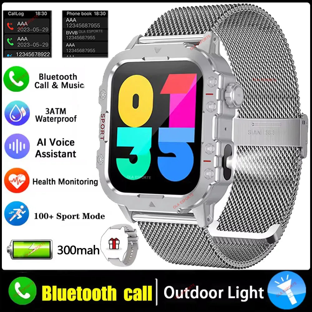 2026 New Military Smart Watch Men 3ATM Outdoor Sports Fitness Tracker Blood Pressure Health Monitor BT Calls GPS Smartwatch Hw12