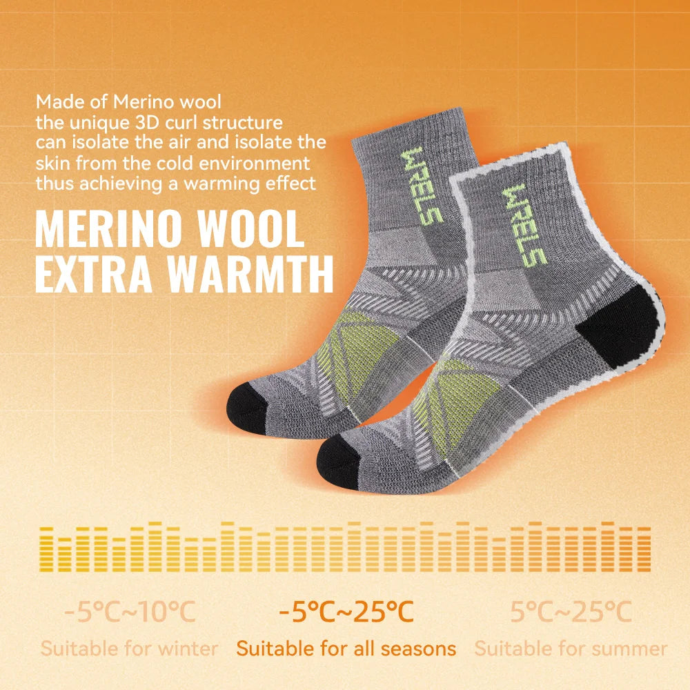 WRELS 1/2/3pairs Merino Wool Ankle Hiking Running Socks Compression Support Thick Cushion Moisture Wicking Breathable Socks