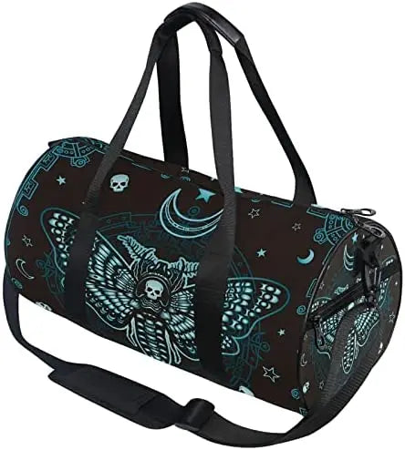 Black Skull Moth Duffel Bags Magic Skulls Sports Gym Bag Travel Luggage Overnight Bags for Men Women Duffel Bags for Traveling