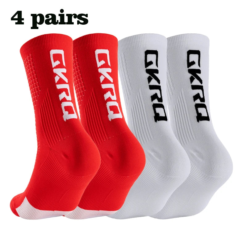 GKRQ 4pairs 2025 New Cycling Socks Bike Nurse Compression Road Bike Running Mtb Knee-high White Sports Funny Brand Black