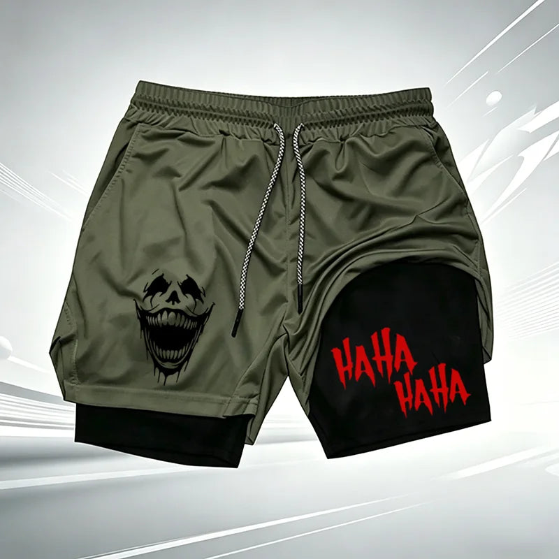 Men's Summer GYM Print 2-in-1 Compression Liner Shorts Quick Dry Gym Training Workout Breathable Running Casual Shorts WX273