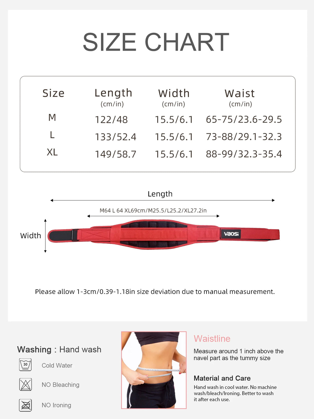 VBOSi Adjustable Premium Weightlifting Belt, Men & Women Waist Support for Deadlifts, Strength Training & Functional Fitness