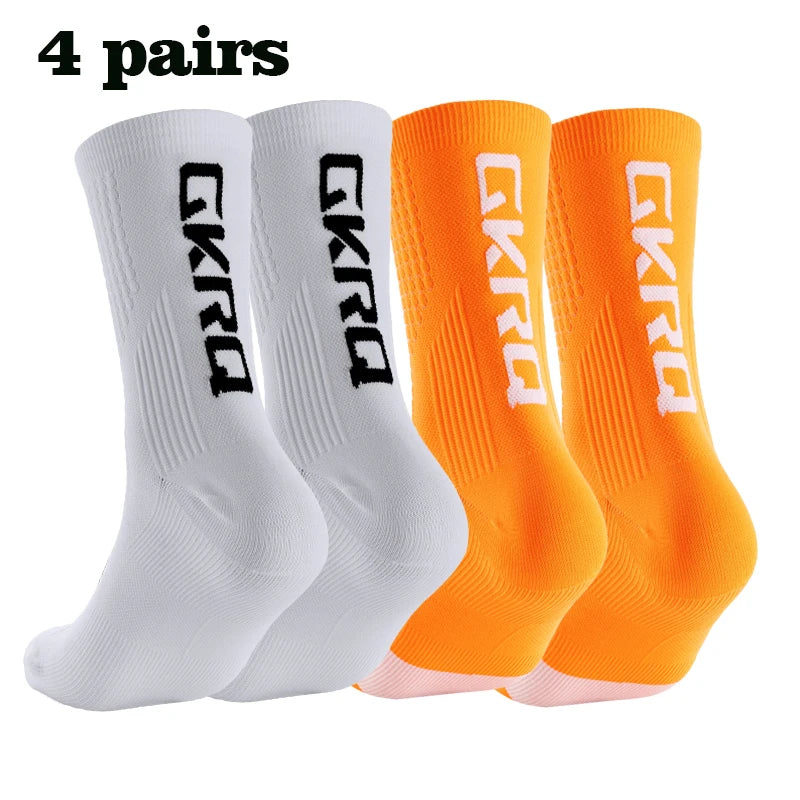 GKRQ 4pairs 2023 New Cycling Socks Bike Nurse Compression Road Bike Running Mtb Knee-high White Sports Funny Brand Black