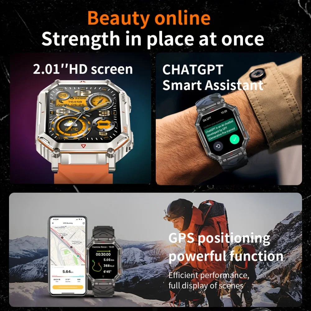 2026 New Men GPS Sports Smart Watch 2.01'' AMOLED Compass Heart Rate 400mAh Battery Bluetooth Call 10ATM Waterproof Smartwatch