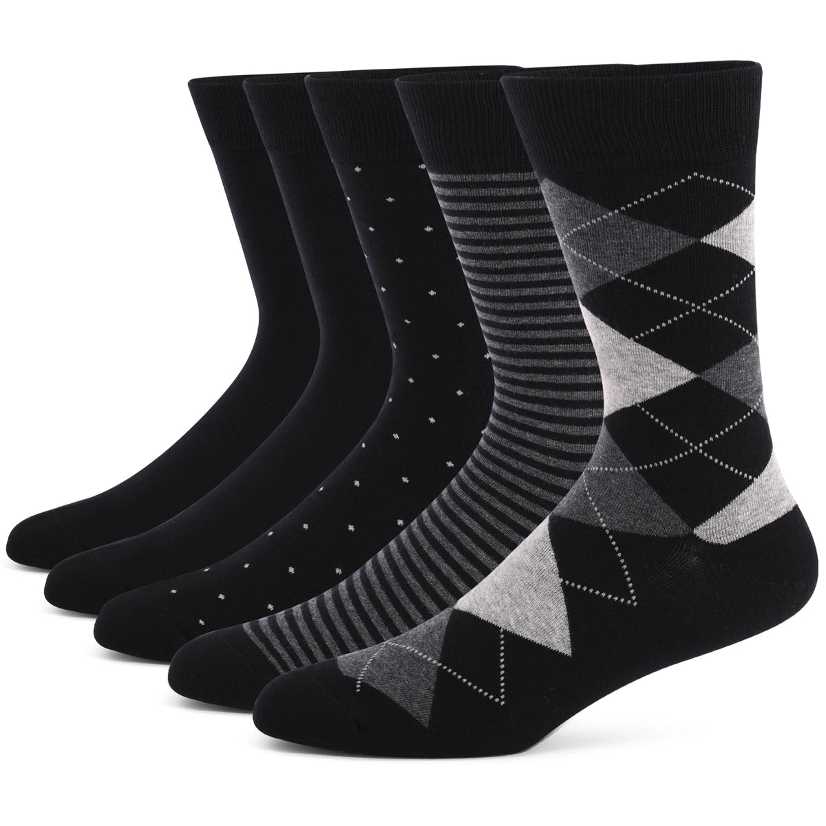 5 Pairs Mens Dress Socks Plus Large Size,High Quality Combed Cotton Crew Socks,Black Cool Argyle Breathable Casual Socks for Men