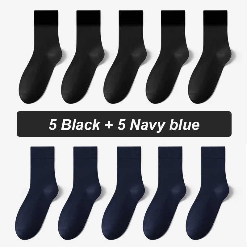 10Pairs Bamboo Fiber Socks Men Casual Black Business Breatheable Anti-Bacterial Comfortable High Quality Sock Male Size EU38-45