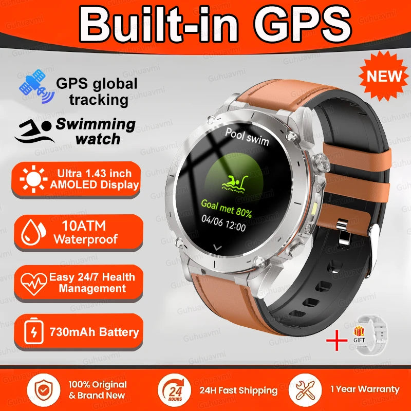 2025 GUHUAVMI Y-101 GPS Sports Smart Watch 10ATM Waterproof Built-in Dual-Band GNSS Compass Altimeter Military Grade Smartwatchs