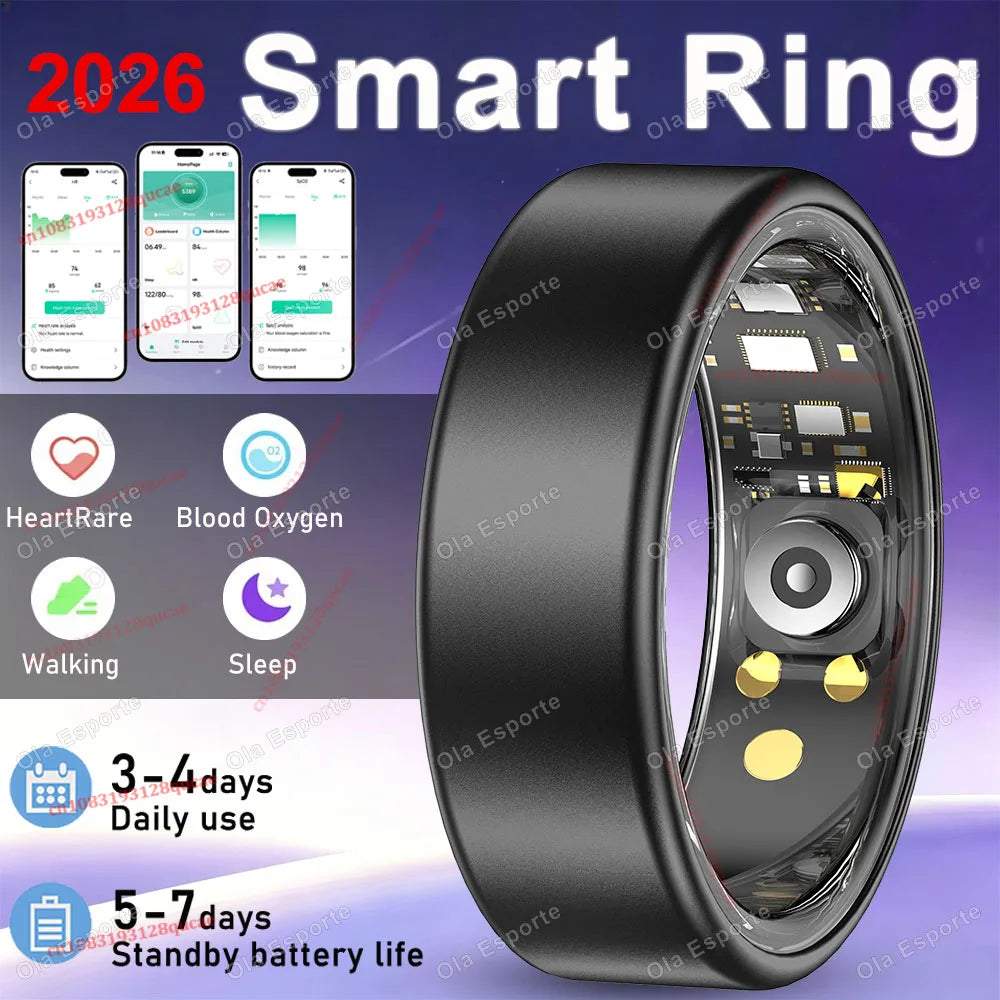2026 Smart Ring Blood Pressure Heart Rate Sleep Monitoring Smartring IP68 & 5ATM Waterproof Multi-sport Mode Smartring Man Women