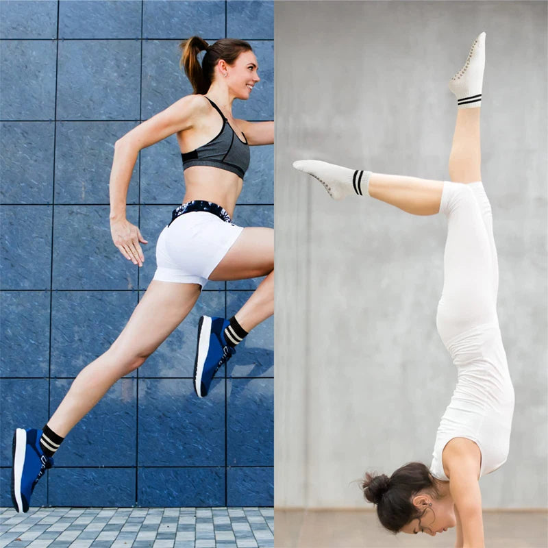 3 Pairs Yoga Socks for Women Non Slip Pilates Grip Socks with Double Stripes Ankle Sport Workout Ballet Athletic Socks