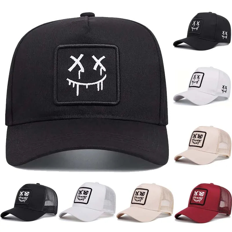 Unisex XX Smiling Face Embroidery Baseball Net Caps Spring and Summer Outdoor Adjustable Casual Hats Sunscreen Hat