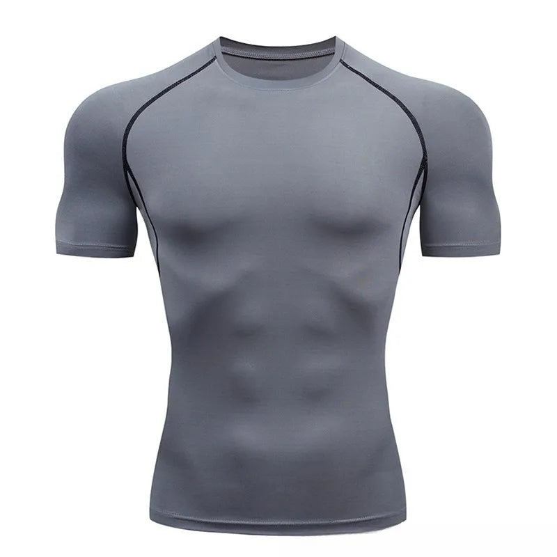 Men's Quick Dry Short Sleeve Fitness T-Shirt Outdoor Sports Running Yoga Tight Fitting Stretch Training Pro Clothing