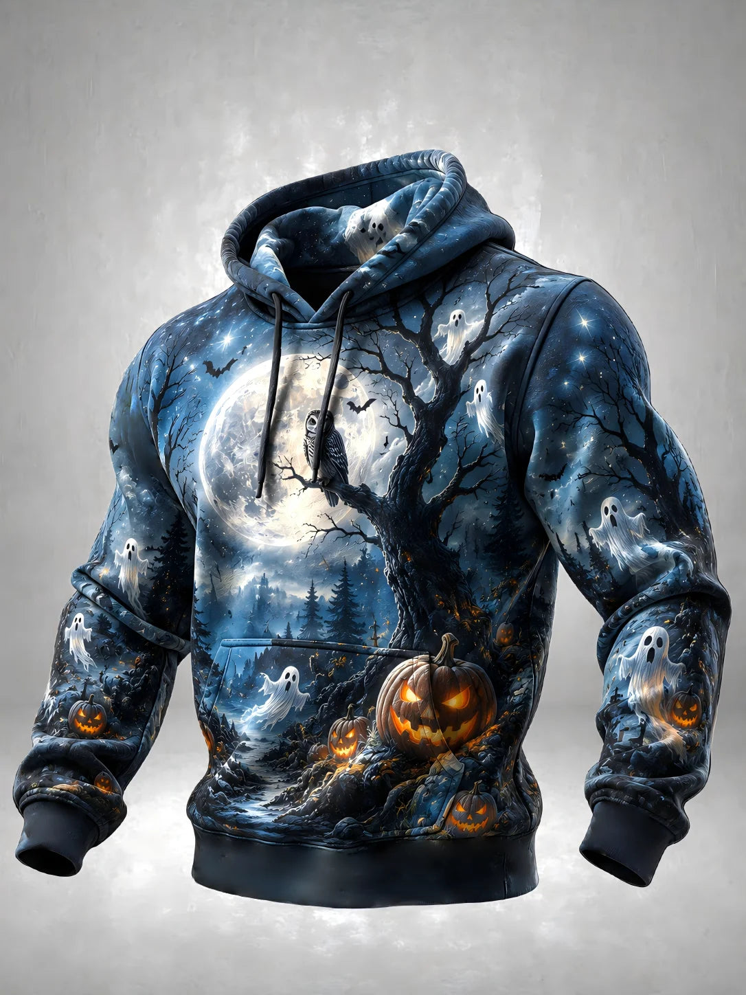 Unisex 3D Print Halloween Hoodie Witch Black Cat Pumpkin Candy Skull Bowl Pullover Long Sleeve Kangaroo Pocket Sweatshirt