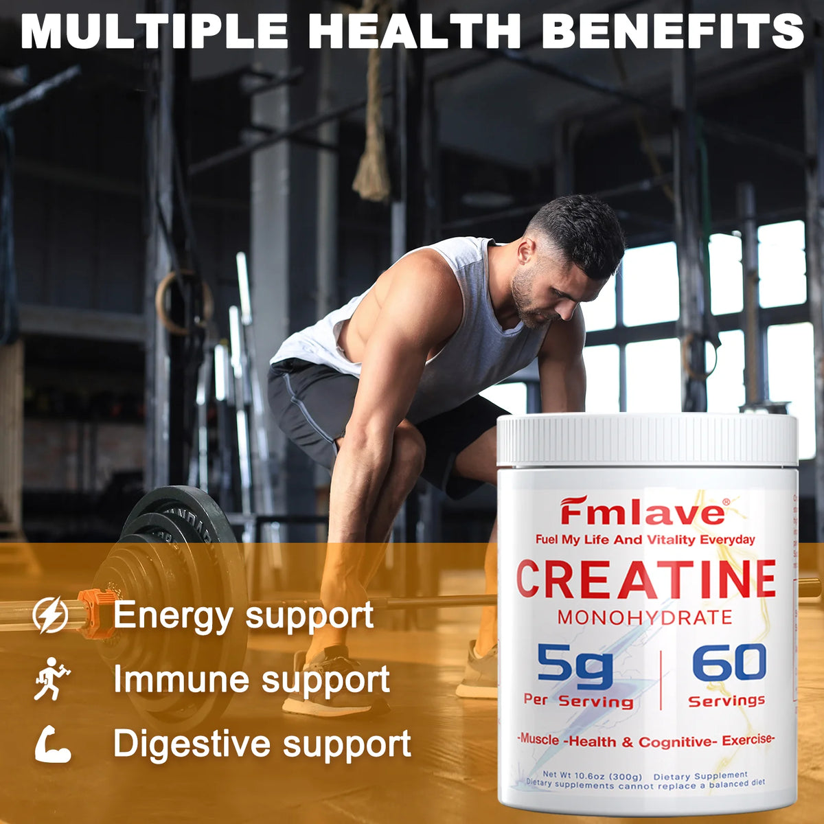 Fmlave Creatine Monohydrate Micronized Powder 300g - 60 Servings, 5000mg Per Serving (5g) - for Men & Women Muscle Growth & Recovery