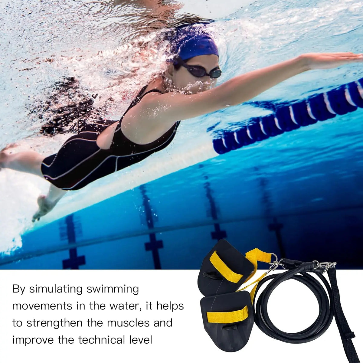 Swimming Resistance Band Set with Hand Paddles Handles Exercise Workout Bands for Women Men 1.2m Stretch Cord