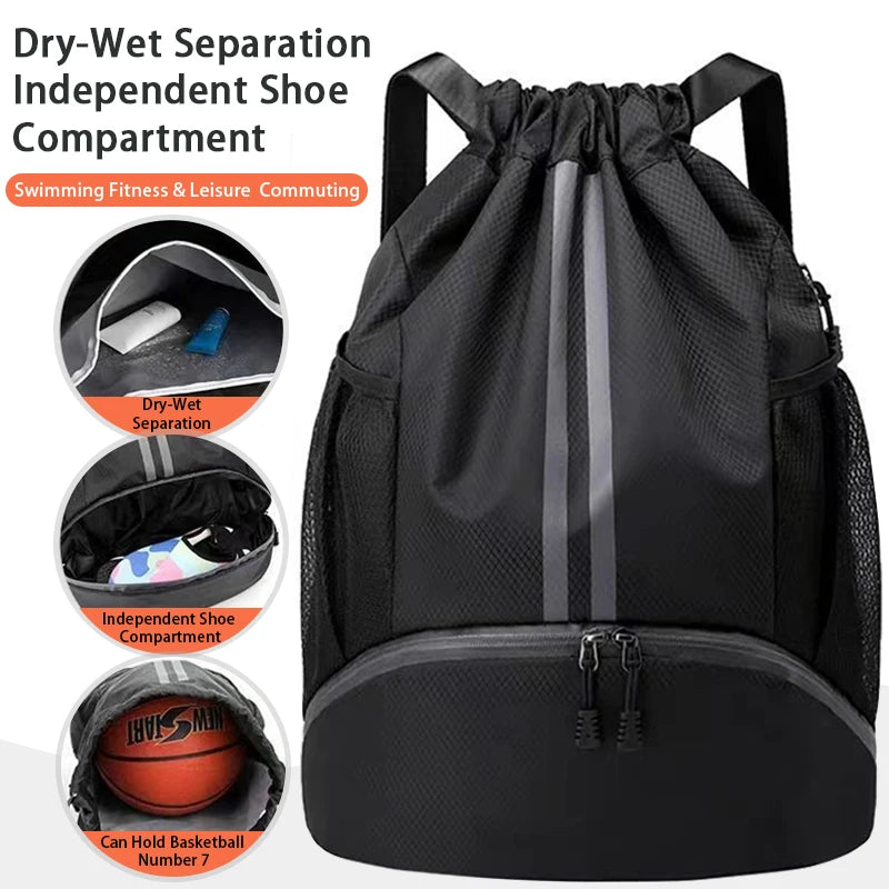 Sports Backpack Drawstring Basketball Backpack for Women&Men String Swim Gym Bag with Shoes Compartment and Wet Proof Pocket