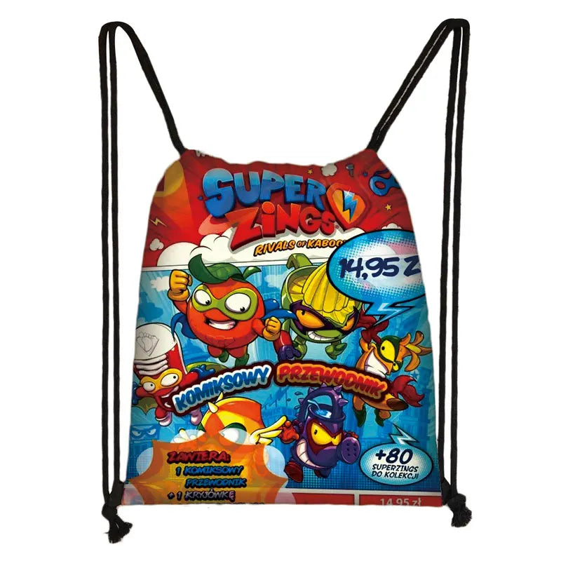 Cartoon Super Zings Drawstring Bag Boys Girls Casual Backpack Youth Lightweight Super Zings Printing Bags Storage Bag Gift