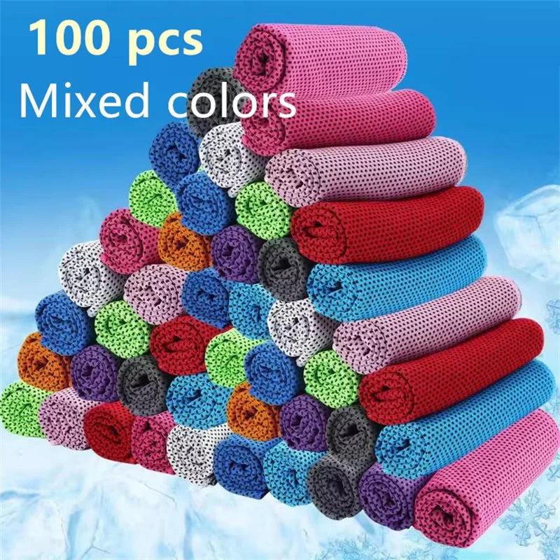 1-100 pcs Sport Towel with Mini Silicon Gel Set Portable Cold Towel Fitness Sport GYM Running Outdoor Quick Dry Cool Towel
