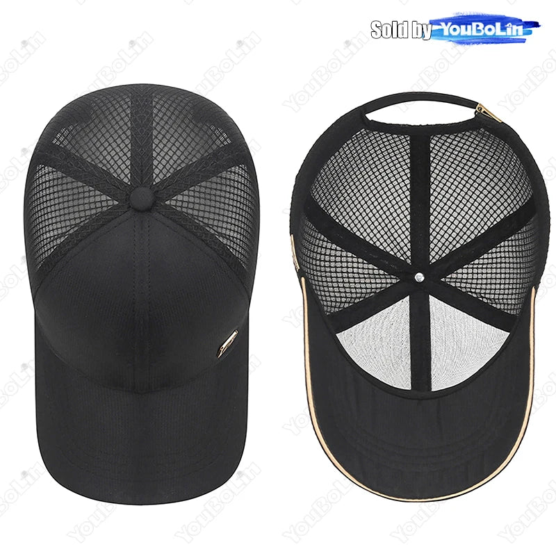 New Unisex Hard-Top Chinese Style Metal Label Mesh Baseball Cap Classic Outdoor Casual Sports Sun Hat Trucker Hats Dad Caps