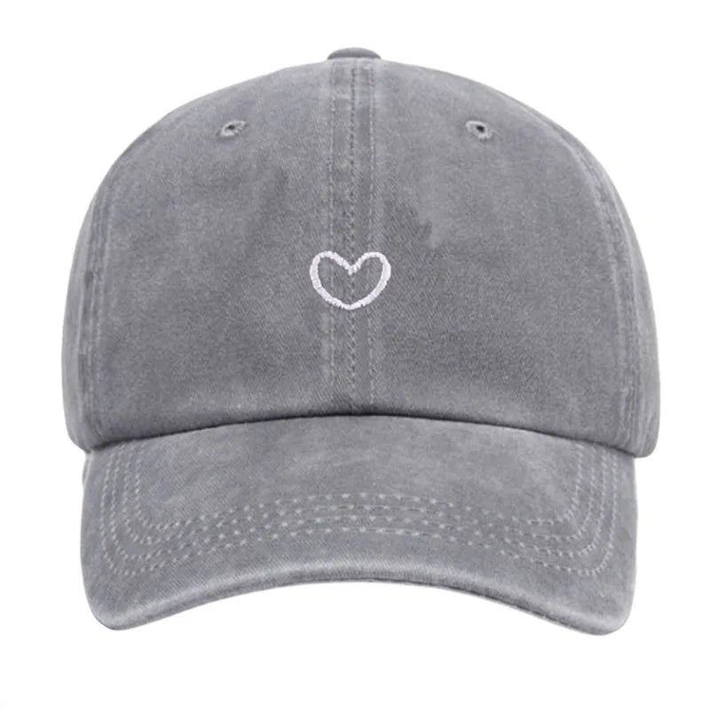 1pc Retro Washed Little Heart Embroidered Ponytail Baseball Cap for Women,Outdoor Sports Adjustable Women's Cap for Daily Wear