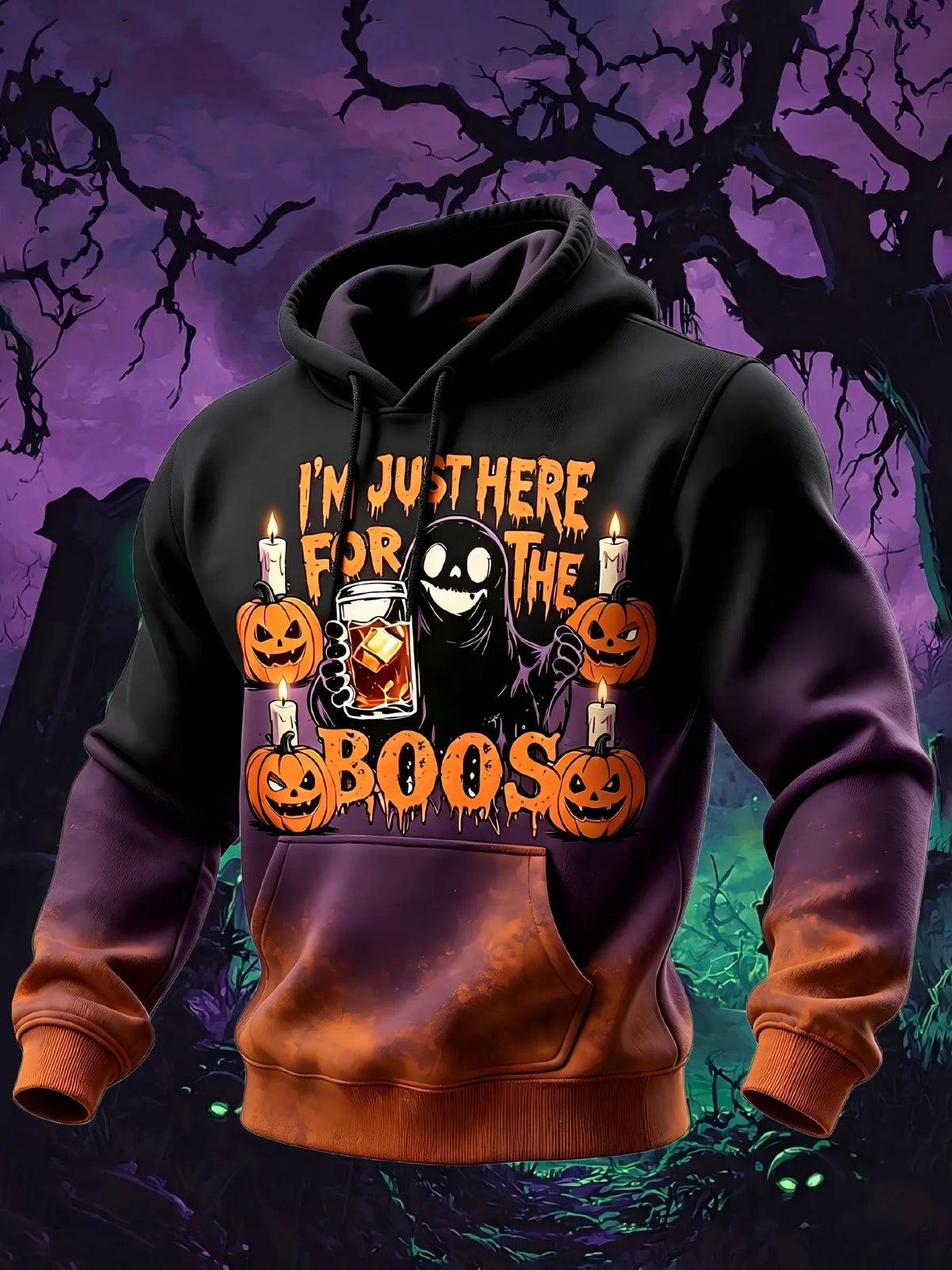 Unisex 3D Print Halloween Hoodie Witch Black Cat Pumpkin Candy Skull Bowl Pullover Long Sleeve Kangaroo Pocket Sweatshirt