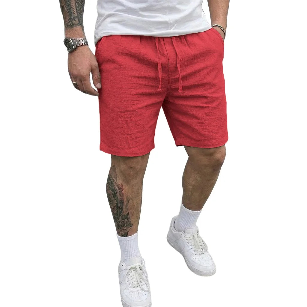 Mens Summer Linen Shorts Elastic Drawstring Waist Hawaiian Style Baggy Shorts Lightweight Casual Bottoms for Beach Outdoor
