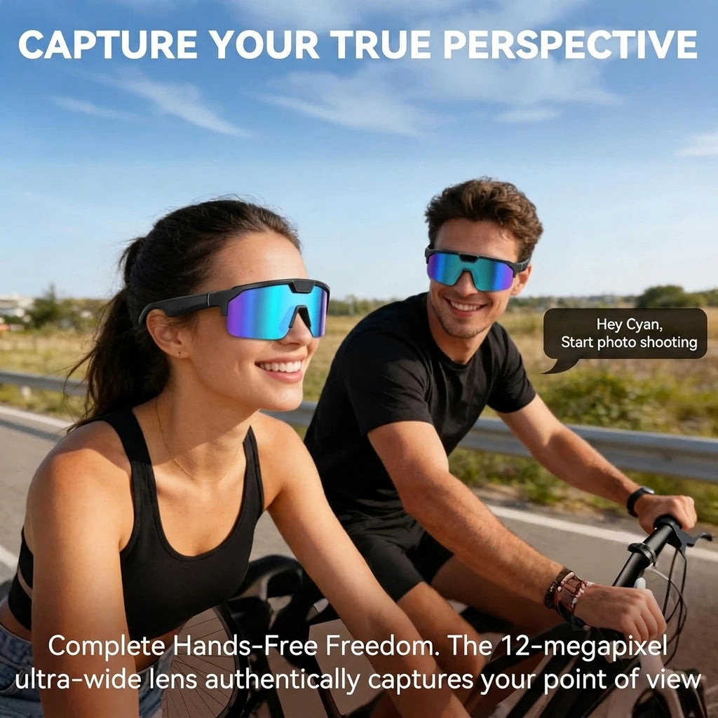 2026New AI Smart Glasses 1200P Camera 4K Anti-Shake Cycling Windproof Goggles AI Voice Translator Call Open Ear Audio Sunglasses